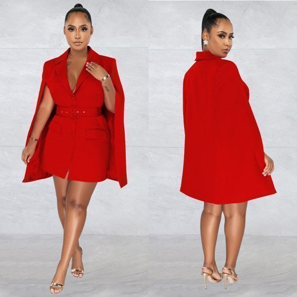 Autumn  Winter Cloak Dress Womes Fashion Solid V-Neck Sleeveless Cloak Slim Elegant Commuter Dress Women _iimport Shop911227113/hoodmat.com