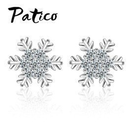 Snowflake Gift Stud Earrings For Women Girls 100% 925 Sterling Silver Top Grade Cubic Zirconia Crystal Brincos Jewelry Patico/hoodmat.com
