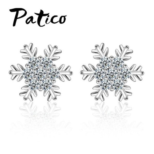 Snowflake Gift Stud Earrings For Women Girls 100% 925 Sterling Silver Top Grade Cubic Zirconia Crystal Brincos Jewelry Patico/hoodmat.com