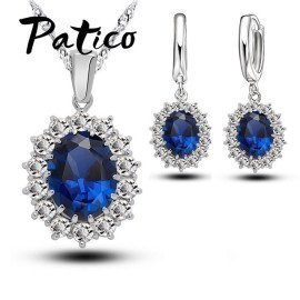 Princess Engagment Wedding Genuine 925 Sterling Silver  A+++ Cubic Zirconia Pendant Necklace Earrings Woman Jewelry Sets Patico/hoodmat.com