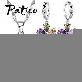 Top Quality Jewelry Set Shining Colorful Cubic Zircon Crystal Flower Necklace Earrings Rings Sterling Silver Bridal Sets Patico/hoodmat.com
