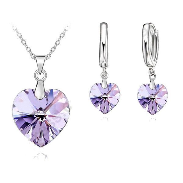 Romantic Violet Sw Crystal Ocean Heart 925 Sterling Silver Pendant Necklace Earring   Jewelry Set With Lever Back Earring Patico/hoodmat.com