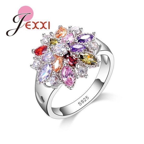 Fashion Jewelry Party Finger Ring Colorful Cz Crystal 925 Sterling Silver Women Wedding Engagement Rings Bijoux Patico/hoodmat.com
