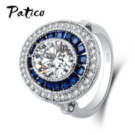 Top Round Aaa Cubic Zirconia Engagement Promise Ring 100% 925 Sterling Silver White Micro Cz Halo Women Rings Size Patico/hoodmat.com