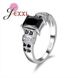Fashion Rings For Women Trendy Lady Girl With Big Black Stone Crystal Ringer Ring 925 Sterling Silver Patico/hoodmat.com
