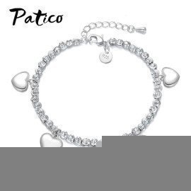 New Fashion Heart Pendant Bracelet Delicate Simple 925 Stamped Sterling Silver Color Women Jewelry Gift Patico/hoodmat.com