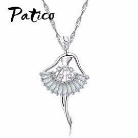Fashion 925 Sterling Silver Necklace Dance Ballet Girl Pendant Necklace Chain Pendant Aaa Cz Crystal Stone Jewelry Party Patico/hoodmat.com