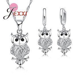 925 Silver Crystal Necklace Earrings Set Factory Price African Jewelry Sets Graceful Owl Shape Girl Ladies Gifts Patico/hoodmat.com