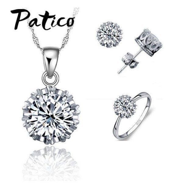 4 Ring Size Women Wedding 925 Sterling Silver Jewelry Sets Cz Cubic Zirconia Necklace Stud Earring Ring Set Wholesale Patico/hoodmat.com