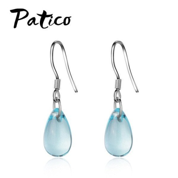 Elegant Style Light Blue Waterdrop Cz Pendant Earrings For Women 925 Sterling Silver Wedding Engagement Party Earring Patico/hoodmat.com
