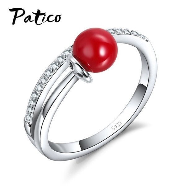 Simpel Pearl Rings Bague Ladies 925 Sterling Silver Wedding Rings For Women Full Zirconia Birthday Party Jewelry Gifts Patico/hoodmat.com