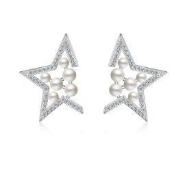 Fine Solid Sterling Silver 925 With Pearl Stud Earrings Novelty Star Shaped Party Accessories Bijoux Brincos For Women Patico/hoodmat.com