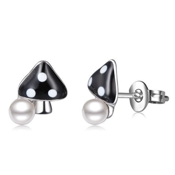 Personality Girls Party Jewelry Funny Plant 925 Sterling Silver Stud Earrings Women Mushroom Shape With Pearl Brincos Bijoux Patico/hoodmat.com