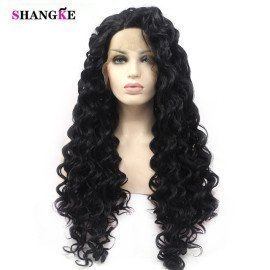 Fashion Long Curly Synthetic Hair Lace Front Wigs High Temperature Fiber Cosplay Wig For Black Women  Shangke/hoodmat.com