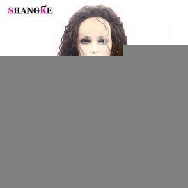Long Curly Hair Ombre Black Brown Wig Synthetic Front Lace Wigs High Temperature Fiber Cosplay Wigs For Women Shangke/hoodmat.com