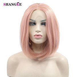 Short Straight Hair Bob Style Lace Front Wigs For Black Women High Temperature Fiber Cosplay Wigs Shangke/hoodmat.com