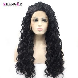 Black Cosplay Wig 26 Inch Long Natural Curly  Heat Resistant Synthetic Cosplay Wig Lace Wigs For Black Women Shangke/hoodmat.com
