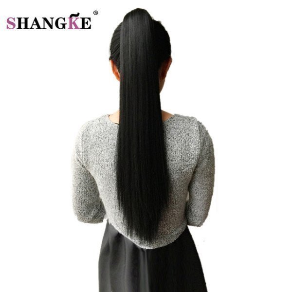 24 Long Black Synthetic Ponytail Long Hair Natural Fake Hair Tail Hairpieces Women Hairstyles Heat Resistant Fake Hair Shangke/hoodmat.com