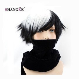 Short Straight Cosplay Wigs Black White Hair For Man Cosplay Costumes Hair Heat Resistant Synthetic Wigs Shangke/hoodmat.com