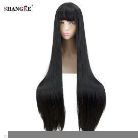 Long Straight  Wig With Bangs Heat Resistant Synthetic Cosplay Wigs Costume Party Hair For Women  Shangke/hoodmat.com