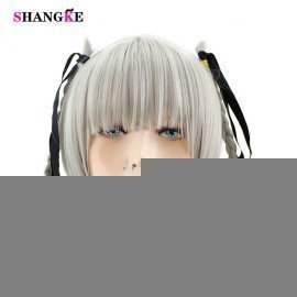 Silver Short Straight Hair Double Braiding Hair Extensions Wigs Heat Resistant Synthetic Cosplay Wig For Women Shangke/hoodmat.com