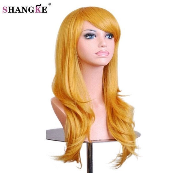 Long Wavy Synthetic Cosplay Wigs Red For  Women Natural Blond Hair Heat Resistant Fake Hair Wigs Shangke/hoodmat.com