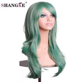 28 Long Wavy Synthetic Cosplay Wigs For  Women Red Hair Heat Resistant Fake Hair Wigs Green For Party Costume Shangke/hoodmat.com