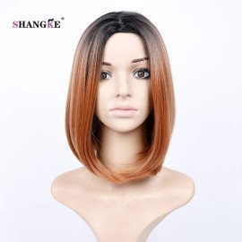 Hair 14 Short Bob Wig Light Brown Ombre Straight Synthetic Wigs For  Women Gradient Color Heat Resistant Hair Wig Shangke/hoodmat.com