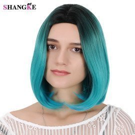 8 Colors Brown Blue Ombre Straight Bob Short Hair Cosplay Wigs For African American Women Synthetic Heat Resistant Shangke/hoodmat.com