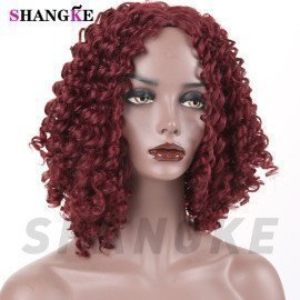Afro Kinky Curly Wig Synthetic Wigs For Women Black Natural Afro Hair Shangke/hoodmat.com