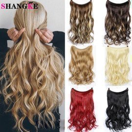 24Inch Blonde Synthetic Hair Heat Resistant Hairpieces Fish Line Invisible Wavy Wire Hair Extension Shangke/hoodmat.com