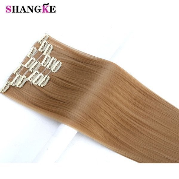24 Long Straight Hair Extension 6 Pcs/Set 16 Clips In On Hair Extensions High Temperature Fiber Fake Hair Pieces Shangke/hoodmat.com