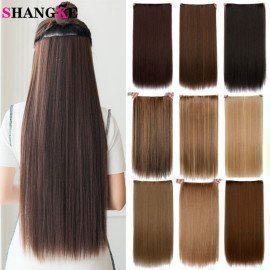 Hair 24 Long Straight Women Clip In Hair Extensions Black Brown High Tempreture Synthetic Hair Piece Shangke/hoodmat.com