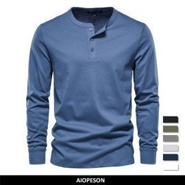 Henry Collar T Shirt Men Casual Solid Color Long Sleeve T Shirt for Men Autumn High Quality 100% Cotton Mens T Shirts_iimport Aiopeson/hoodmat.com_RiteVilage