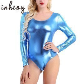 Womens Metallic Long Sleeve Ballet Gymnastic Dance Leotard Bodysuit Shiny Dancewear_iimport inhzoy/hoodmat.com_RiteVilage