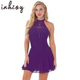 Women Adult Sleeveless Ballet Gymnastics Leotard Dress Shiny Rhinestone Halter Figure Ice Skating Costume Ballroom Dancewear _iimport inhzoy/hoodmat.com_RiteVilage