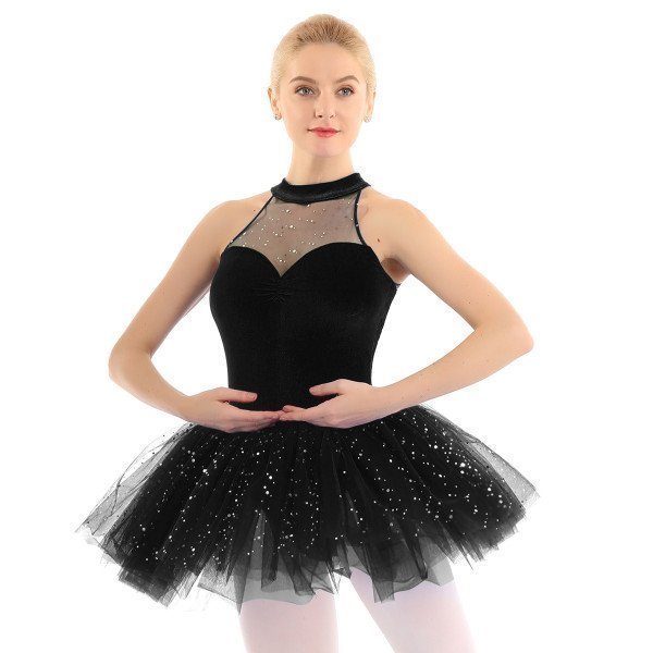 Women Sleeveless Shiny Sequins Velvet Professional Ballet Tutu Dress Gymnastics Leotard Adult Stage Performance Dance Costume _iimport inhzoy/hoodmat.com_RiteVilage