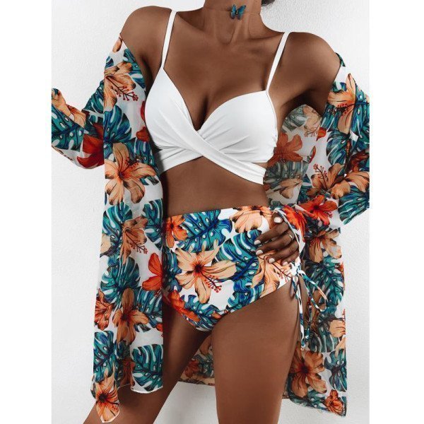 2022 New Sexy Three Pieces Bikini Set Cover Up Swimwear Women Swimsuit Print Long Sleeve Bathing Suit Beachwear Swimming Biquini iimport LucyladyS/hoodmat.com_RiteVilage