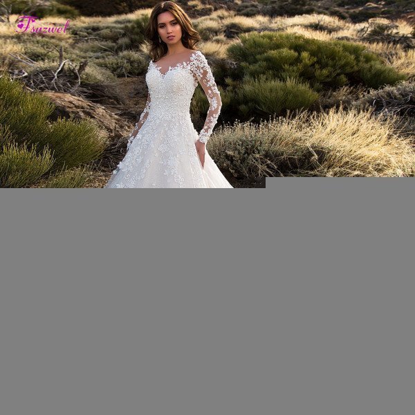 Glamorous Court Train Appliques Lace A-Line Wedding Dress 2022 Sexy Scoop Neck Flowers Long Sleeve Princess Bride Gown Plus Size _iimport FsuzwelW.S/hoodmat.com_RiteVilage