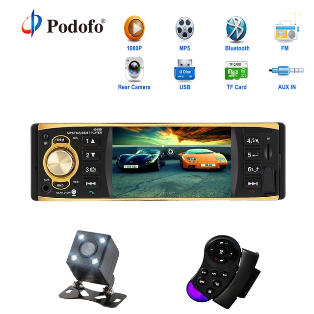 4.1 Inch 1 One Din Car Radio Audio Stereo Aux Fm Radio Station Bluetooth Autoradio With Rearview Camera Remote Control Podofo /hoodmat.com