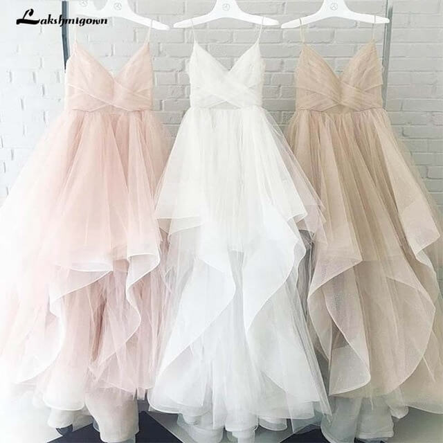 Romantic White Front Floor-Length Wedding Dress 2019 Bridal Dresses Straps Tulle Zipper Back With 30Cm Tail Vestido De Noiva Lakshmigown/hoodmat.com