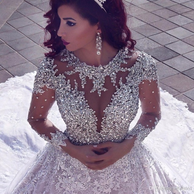 Vestido De Noiva Luxurious Wedding Dress Long Sleeves 2018 Ball Gown Beading Dubai Arabic Muslim Wedding Gowns Bridal Dresses Yiwumensa/hoodmat.com