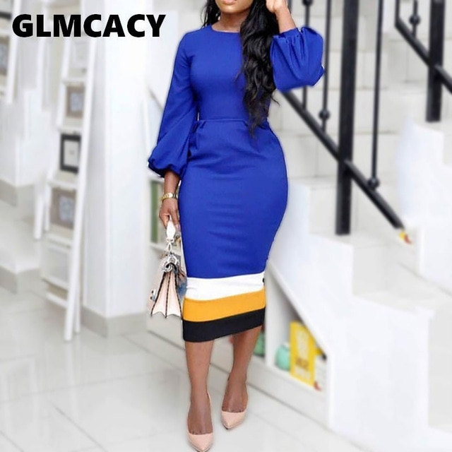 Women Long Sleeve Mid-Calf Print Spring Autumn Splicing Party Dress Casual O-Neck Bodycon Knee-Length Elegant Dress Glmcacy Women/hoodmat.com
