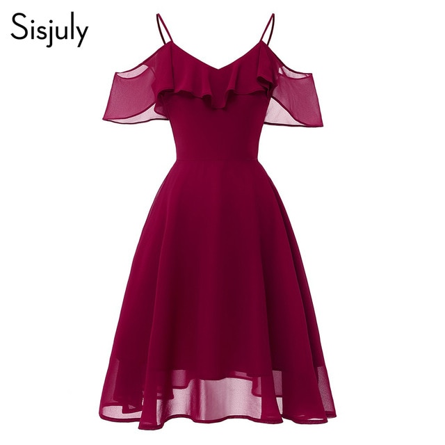 Vintage Women Dresses A Line Burgundy Office Lady Pullover Plain Falbala Girls Elegant Pink Short Party Dress Sisjuly.Os/hoodmat.com