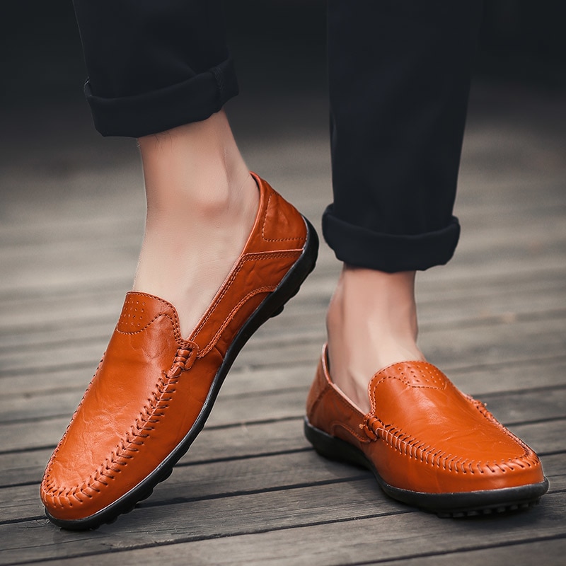 2019 Casual Shoes Men Loafers Genuine Leather Spring/Autumn Mens Moccasins Shoes Slip On Mens Leather Flat Shoes Big Size Men Jichi/hoodmat.com