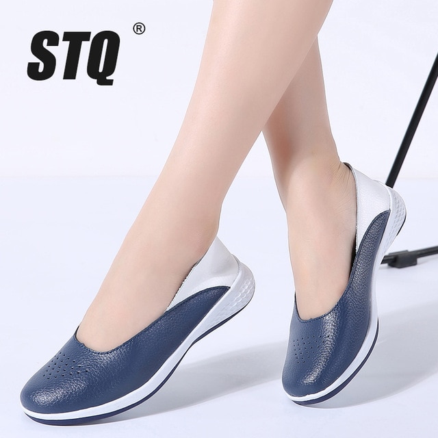2019 Spring Women Leather Loafers Cutout Ballet Flats Shoes Female Flat Nursing Shoes Woman Slip On Loafers Slipony 7699 Stq/hoodmat.com