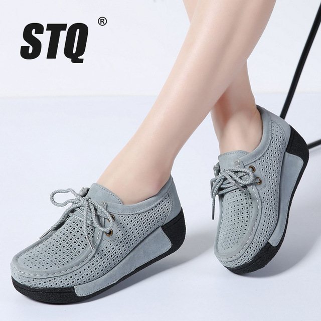 2019 Summer Women Leather Suede Flats Women Platform Sneakers Creepers Cutouts Lace Up Flats Moccasins Shoes Woman 7182-1 Stq/hoodmat.com