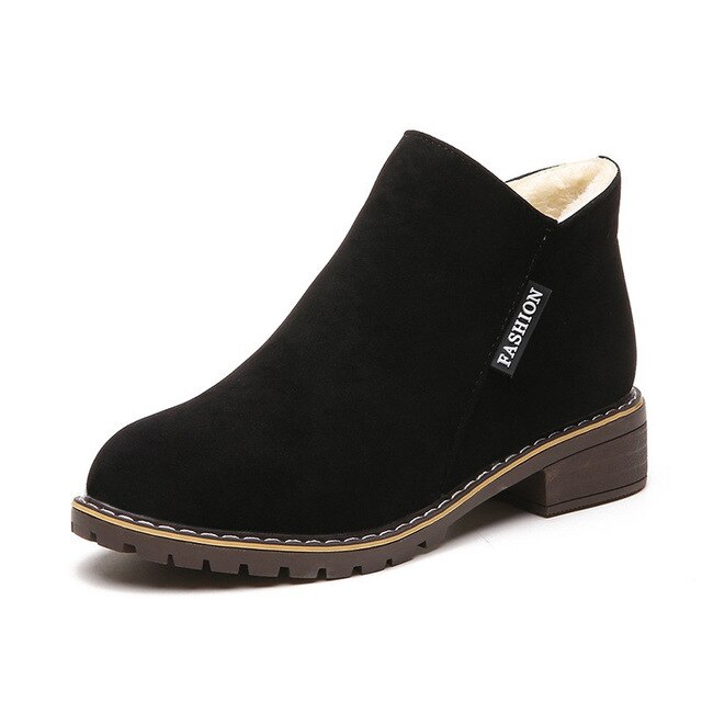 Fashion Ankle Boots For Woman Low Heels 2018 New High Quality Autumn Winter Flock Platform Shoes Casual Warm Snow Boots Fpss/hoodmat.com