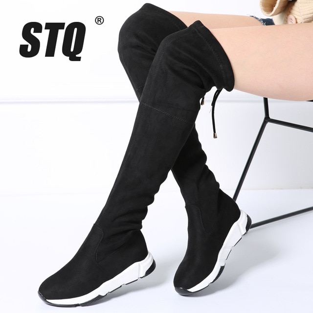 2019 Winter Women Boots Women Faux Suede Plush Warm Boots Over The Knee Boots Lace Up High Heel Platform Snow Boots Stq/hoodmat.com