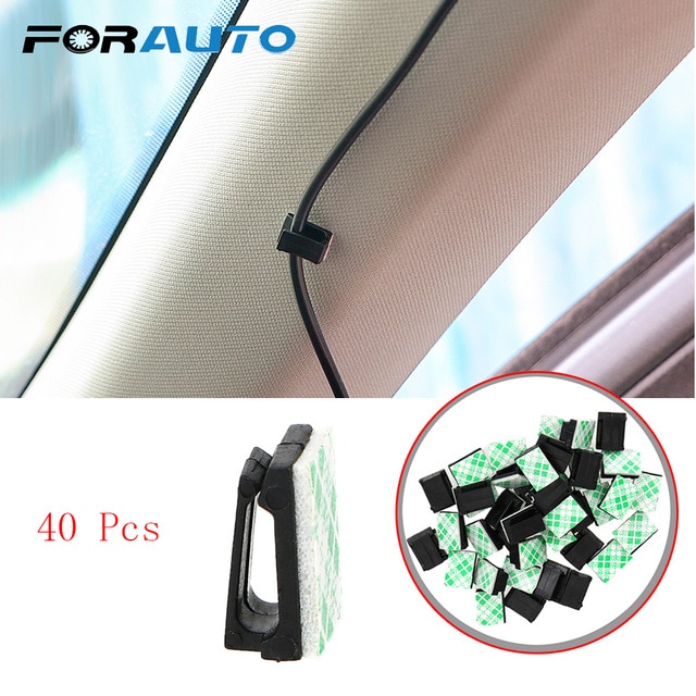 40Pcs Car Vehicle Data Cord Cable Tie Mount Wires Fixing Clips Clamp Auto Fasteners Stowing Tidying Interior Accessories Forauto/hoodmat.com